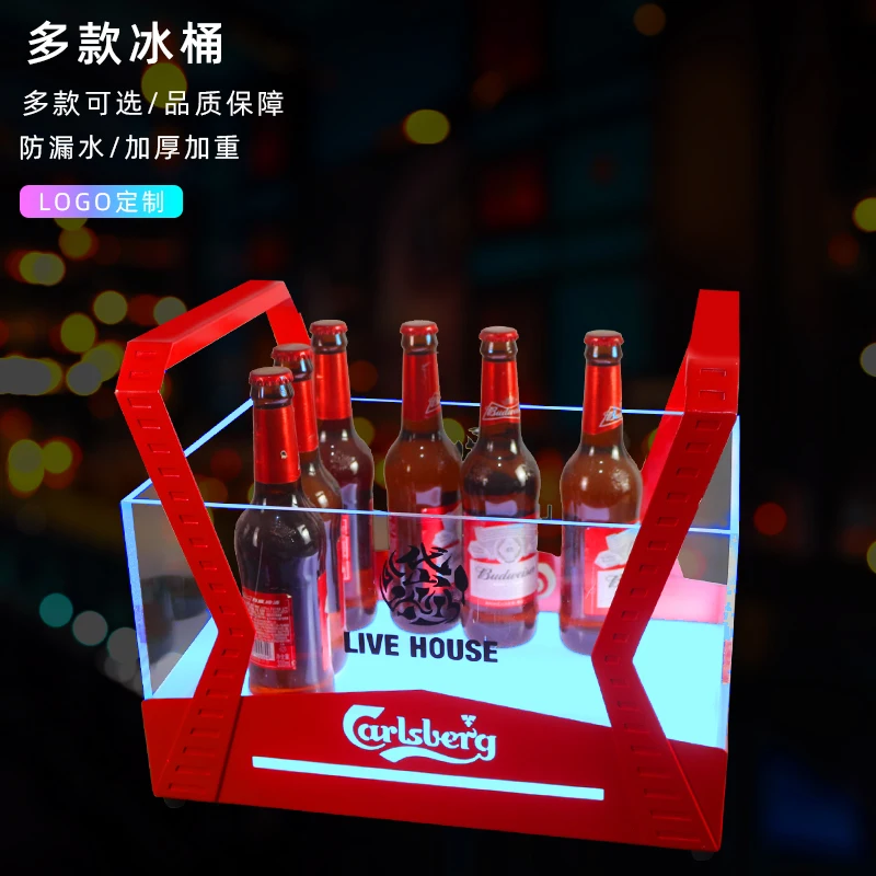 KTV Bar Party Nightclub Boat shaped Luminous Champagne Beer Ice Bucket LED Luminous Red Ice Bucket with Handheld