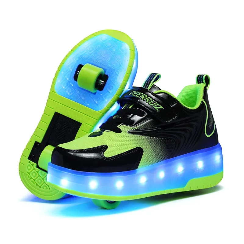 Children's Roller Skate Shoes Lace-Up LED Lighting Boy Girls Student Adult Walking Running Shoes Double Wheel Flying