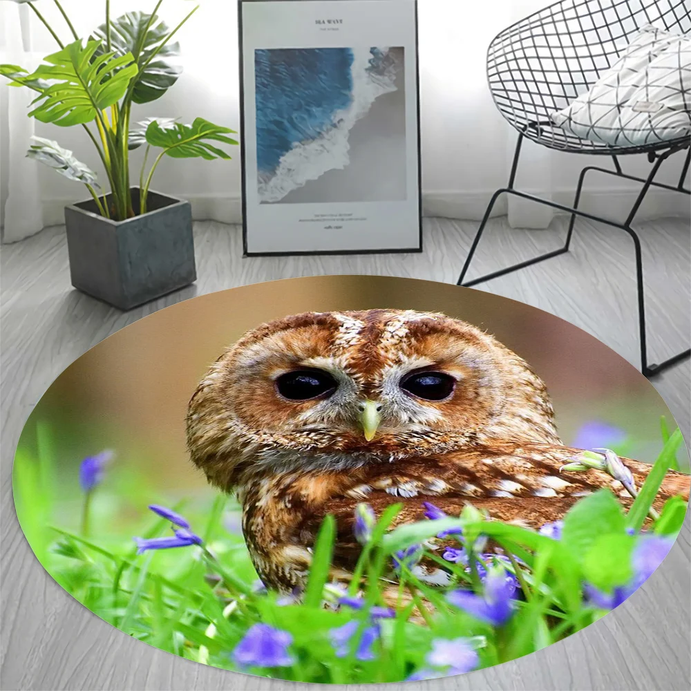 

CLOOCL Flannel Round Carpet Cute Owl 3D Printing Round Rug Home Decor Sofa Table Rug Anti Slip Chair Cushion Lounge Mat