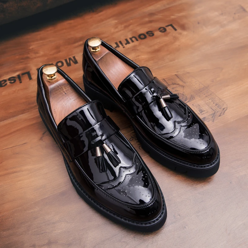 Mocassins Hommes En Cuir Verni Gaufré Crocodile - Chaussures Habillées élégantes Pour Bureau Ou Sortie