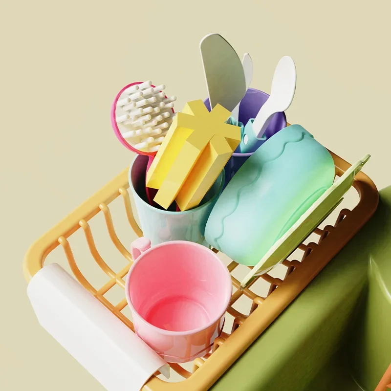 Kid Play Kitchen Sink Taps Toys Running Water Plastic for Toddler Electric Dishwasher Playing Toy Faucet Dishes Playset for Girl