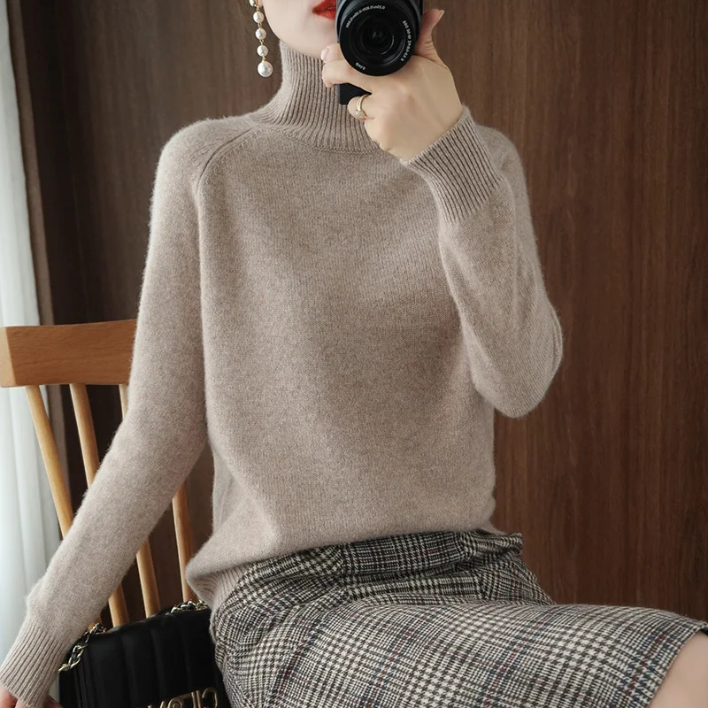 

Autumn and winter semi-high collar cashmere sweater women's pure cashmere knit loose foreign versatile pure color base sweater
