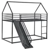 Twin Over Twin Metal Floor Bunk Bed with Slide,Metal Junior House Twin Size House Bunk Bed Frame with Ladder & Roof for Boy Girl 4