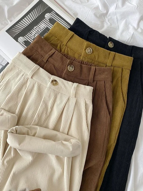 ZOKI High Waist Retro Corduroy Pants: Vintage Coffee