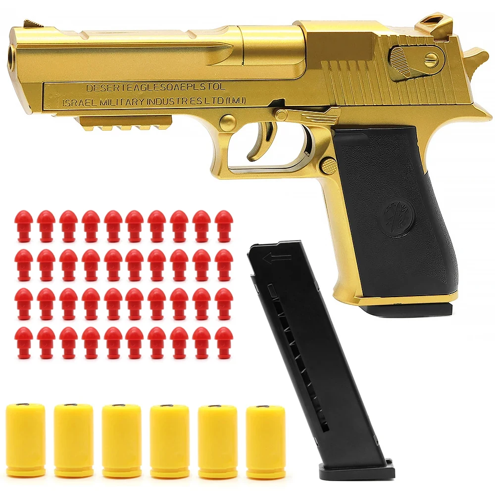 Continuous Shot Mechanical Auto Desert Eagle Airsoft Toy Gun Ejecting Shells Soft Bullets Kids Outdoor Target Game