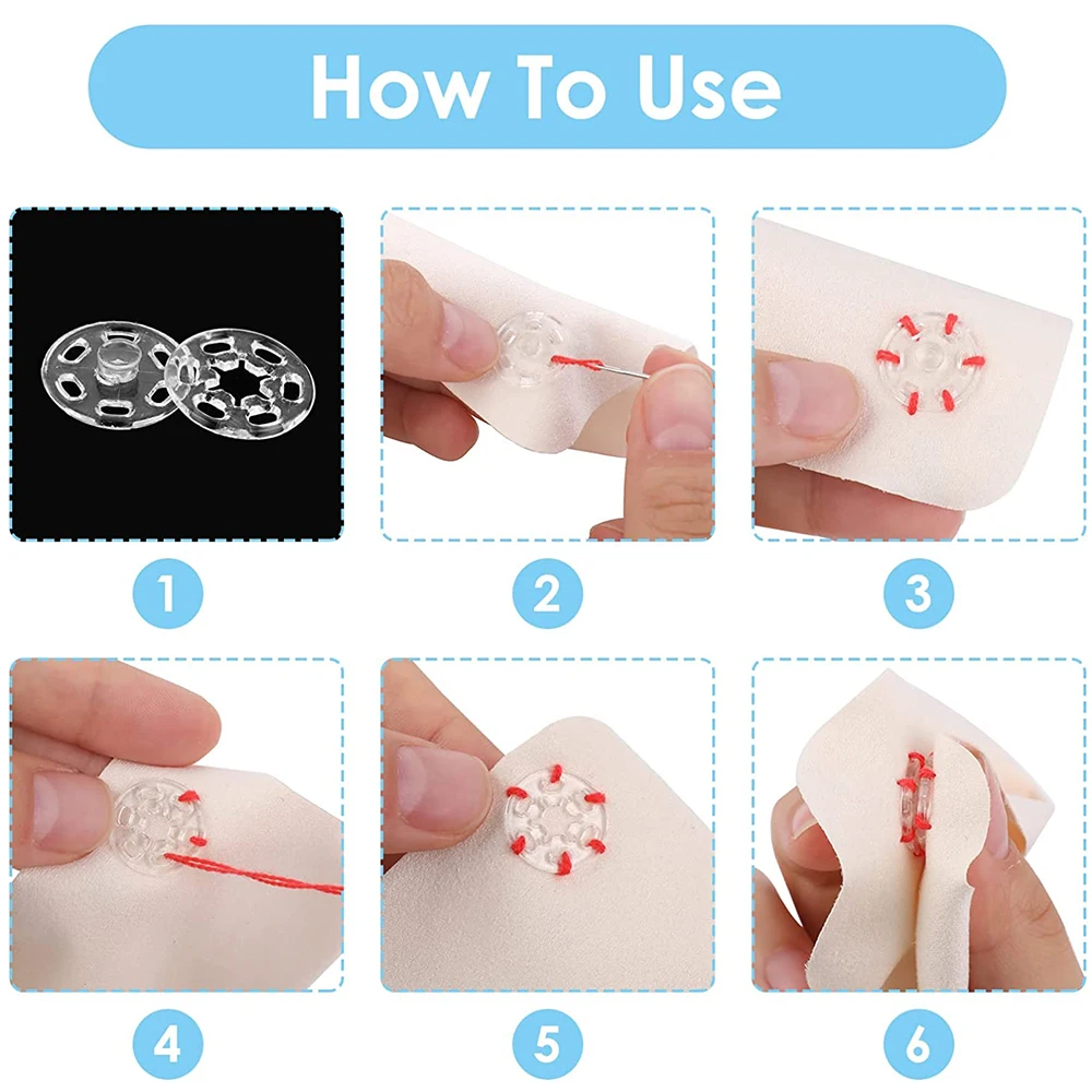 30 Pairs 7/10/15mm Plastic Sew-on Snap Buttons Invisible Snap Fasteners Buttons Round Clear Press Button for Sewing Clothing DIY 5