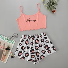 Women's Sleepwear Cute Cartoon Print Short Set Pajamas for Women Pajama Set Sweet Short Sleeve V-Neck & Shorts Summer Pijama