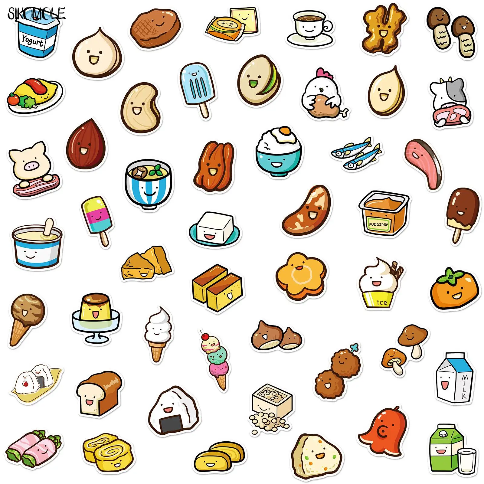 10/30/50PCS Cartoon Fruit And Vegetable Dessert Food Stickers Cute  Children's Early Education DIY Toy Laptop Reward Sticker F5