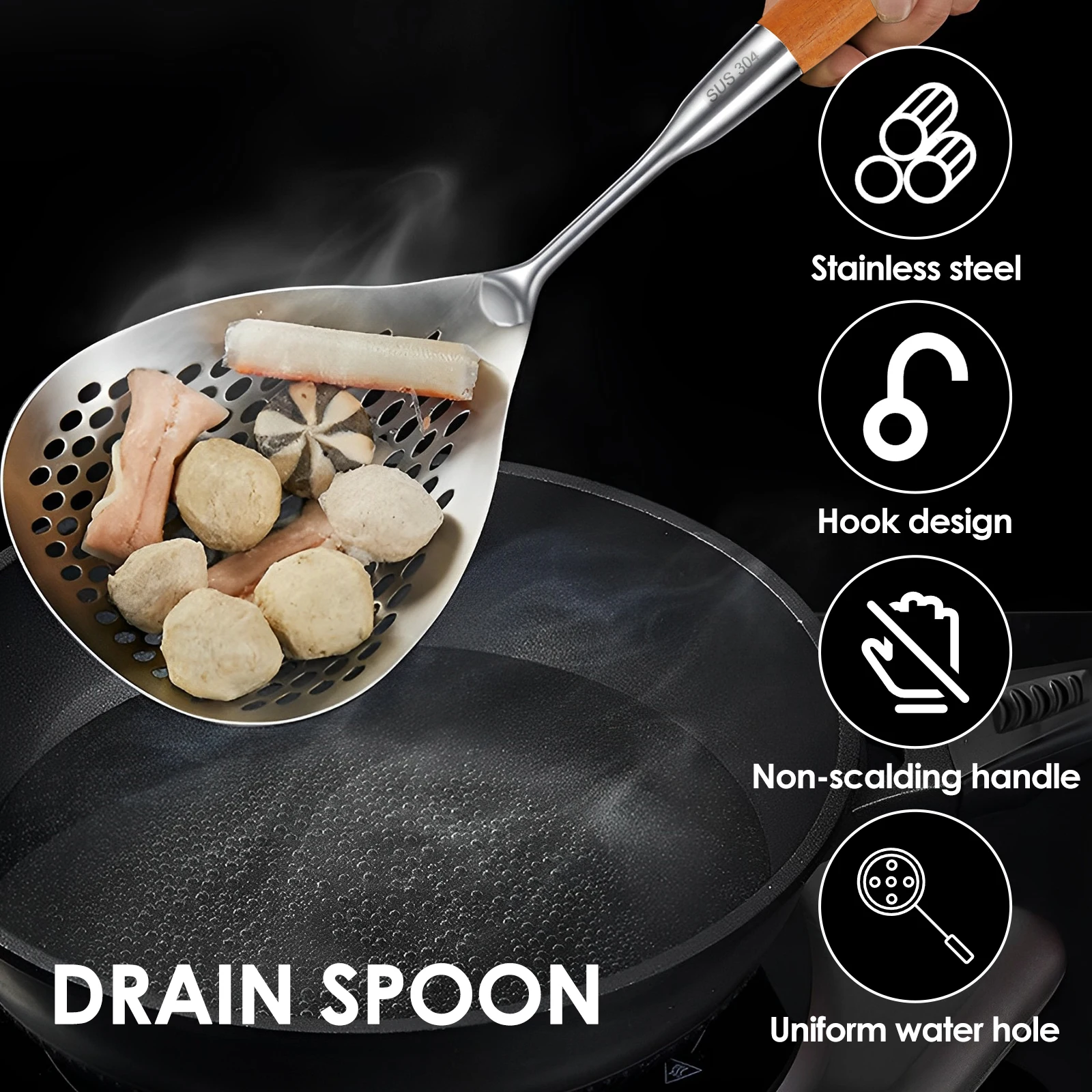 15inch Slotted Spoon Stainless Steel Strainer Spoon for Straining Pasta/Cooking/Frying Kitchen Utensils Skimmer Ladle