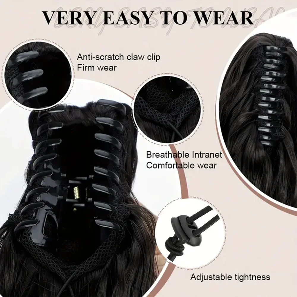 Chic Curly Wave Claw Clip Ponytail Extension Natural-Looking Easy Use Synthetic Hair for Everyday Elegance