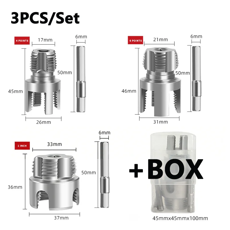 3-teiliges Gewindeschneidwerkzeug-Set für Innen- und Außenrohre, 1/2'' 3/4'' 1'' PVC-Kunststoffrohr-Gewindeschneider-Set, Bohrmaschinen-kompatibles Gewindeschneidwerkzeug – Detail 4
