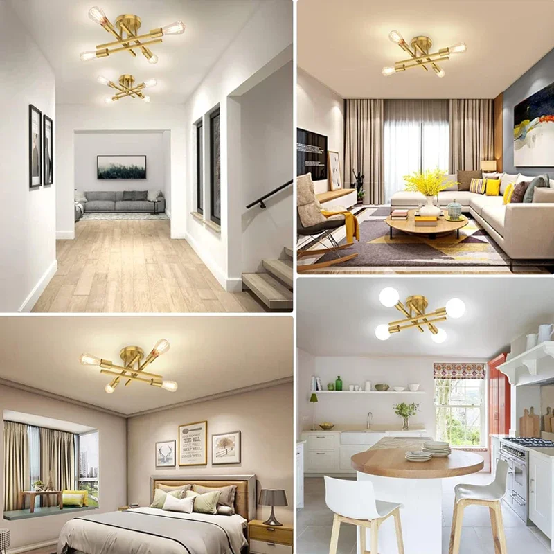 Modern Sputnik Ceiling Chandelier Nordic Semi Flush Mount Ceiling Lamp Vintage Home Decor Lights Lighting Fixture plafonnier LED led chandelier ceiling chandelier art lighting fixtures