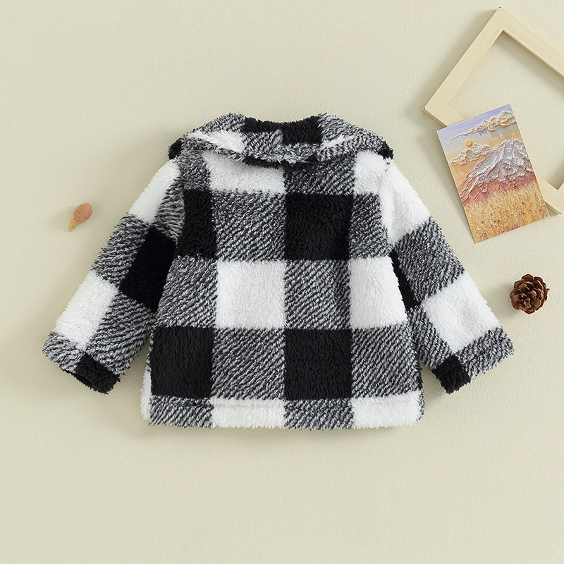 Children Plaid Plush Jacket For Baby Boys Girls Fall Winter Long Sleeve Button Cardigan Coat Outerwear Fleece Cardigan Clothing