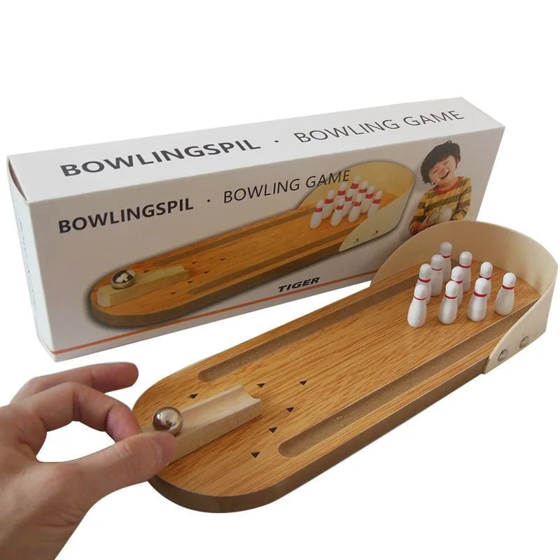 Mini Bowling Game Set Wooden Tabletop Desktop Bowling Board Game Toy