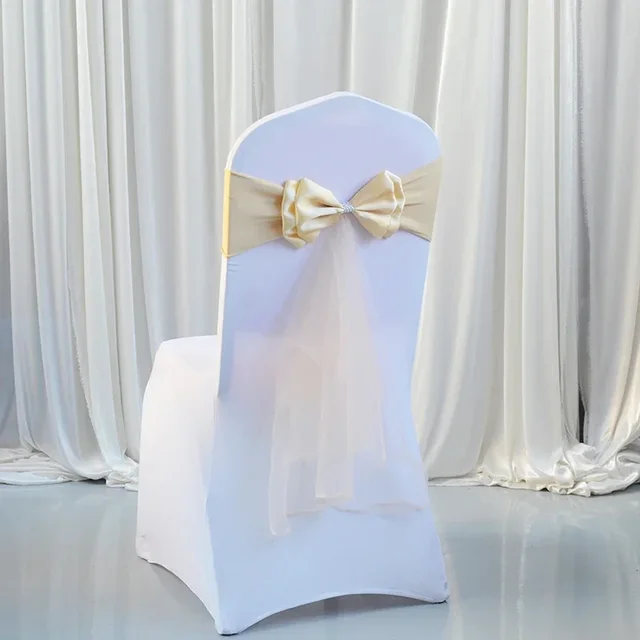 Ceintures de chaise de mariage, 12 couleurs, papillon élastique, prêt à l'emploi, ruban en Spandex, décoration de chaise de mariage, vente en gros 6