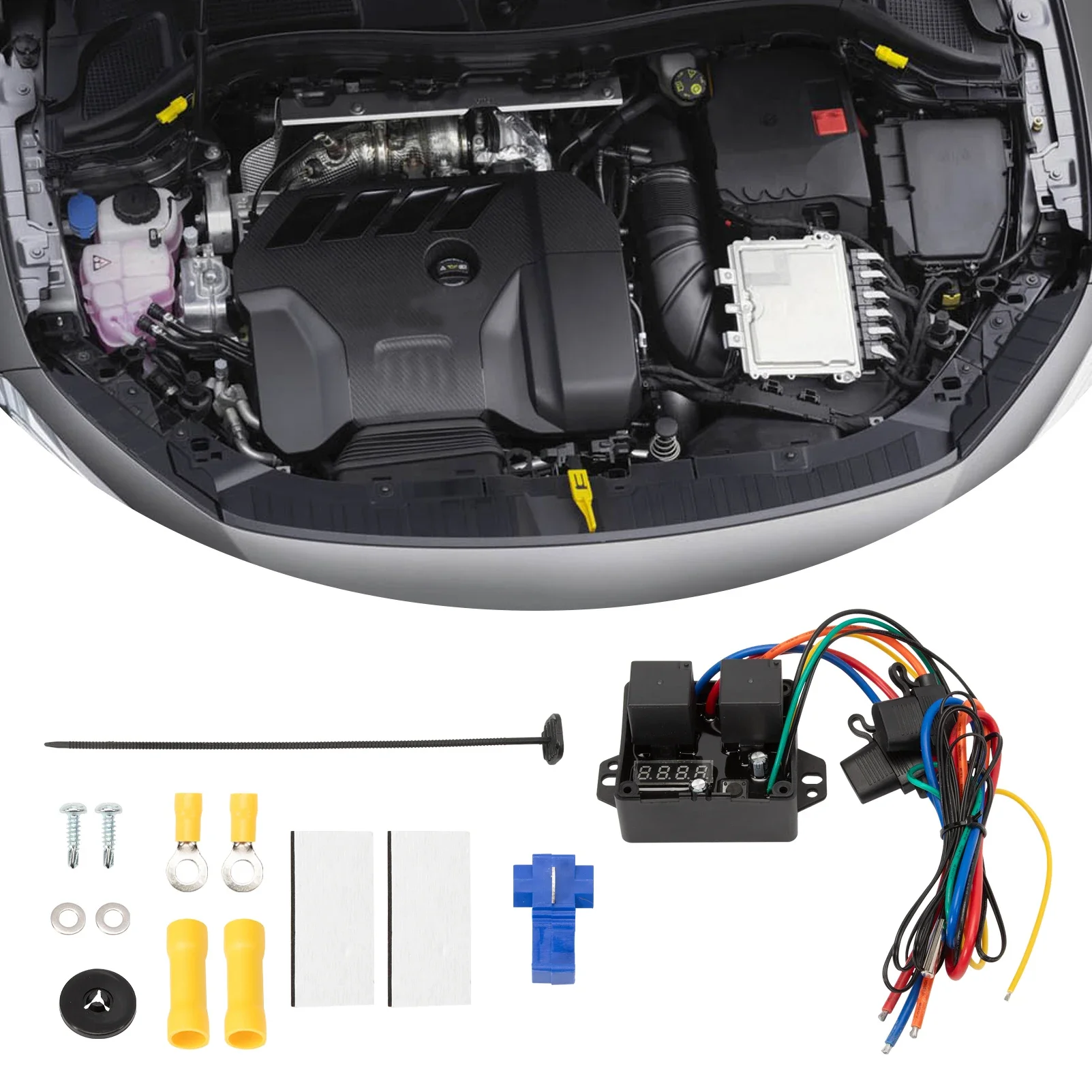 Digital Radiator Fans Controller Swith kit 12V & 24V,Adjustable Temperature Range Digital Electric Thermatic Fan Switch Kit 0444