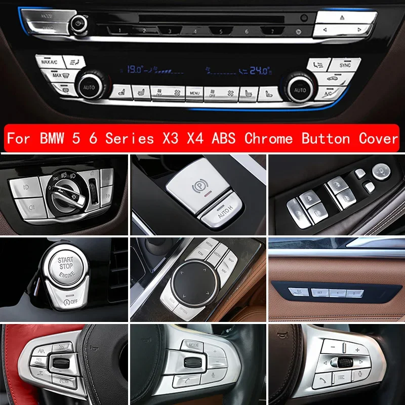 For BMW 5 Series 6GT G32 G30 X3 X4 Chrome Car Steering Wheel Buttons Switch Decorate Cover Trim Car Interior Button Accessories