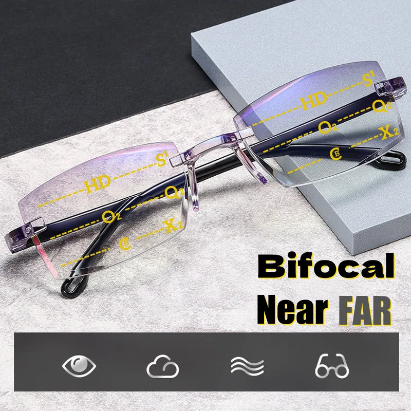 

2PCS Reading Glasses Women Bifocal Glasses Men Progressive Glasses Near and Far Anti-blue Light Eyesglasses Prescription Eyewear