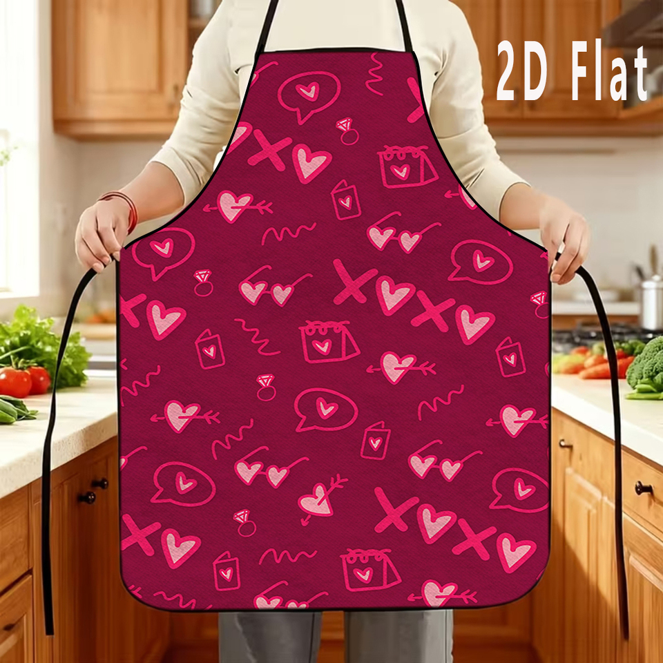 1pc 2D Flat Heart Symbol Print Apron, 60x80cm, Kitchen/Restaurant Apron, BBQ Apron, Durable and Easy to Clean