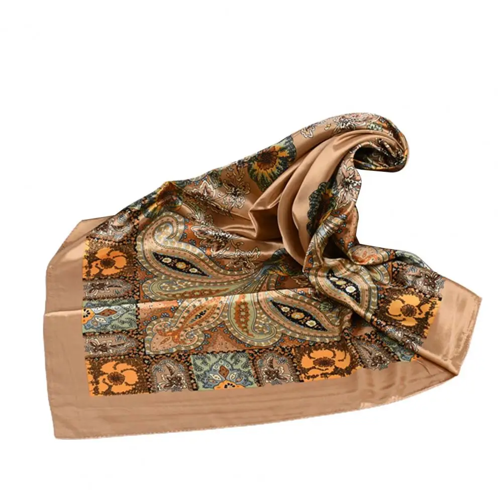 Large Cashew Flower Printed Hair Scarf Sunscreen Imitation Silk Square Smooth Retro Scarf Outdoor Women's Turban Hair