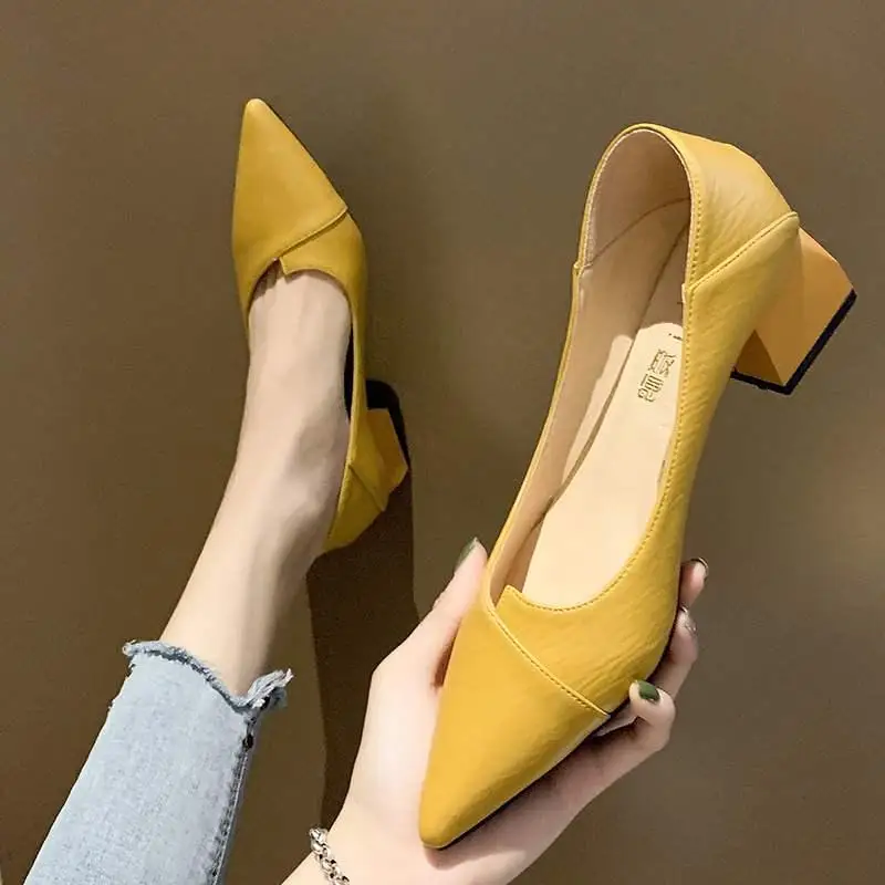 Fashion Solid Color Women's Pumps Shoes  Pu Pointed Toe Office Work Ladies High Heel Female Slip on Casual Shoes 4