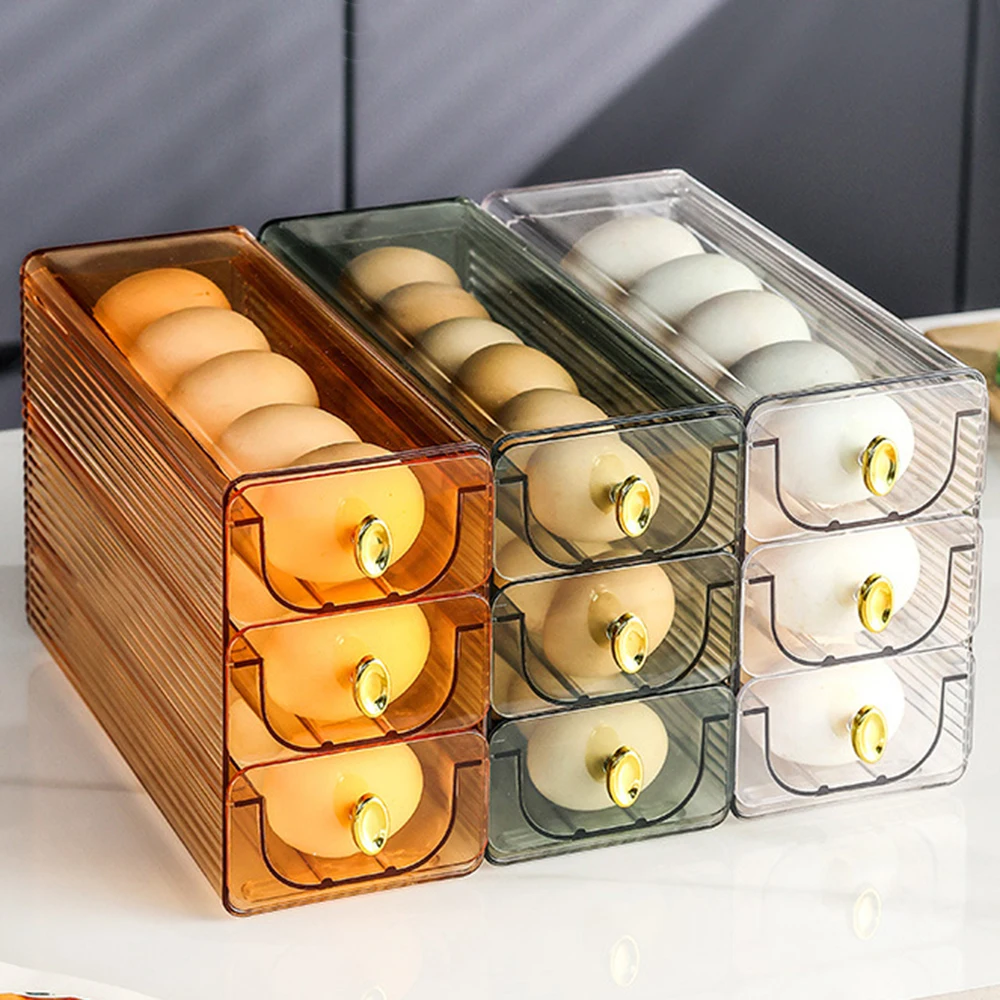 

Transparent Pull-Out Egg Rolling Storage Box Universal Space-Saving Eggs Tray Case For Kitchen Drawer