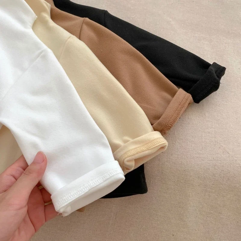 Casual Newborn Baby Boy Girl T-shirt Long Sleeve Mockneck Cotton Tee Shirt Solid Color Soft Eastic Basic Tops Autumn Clothes