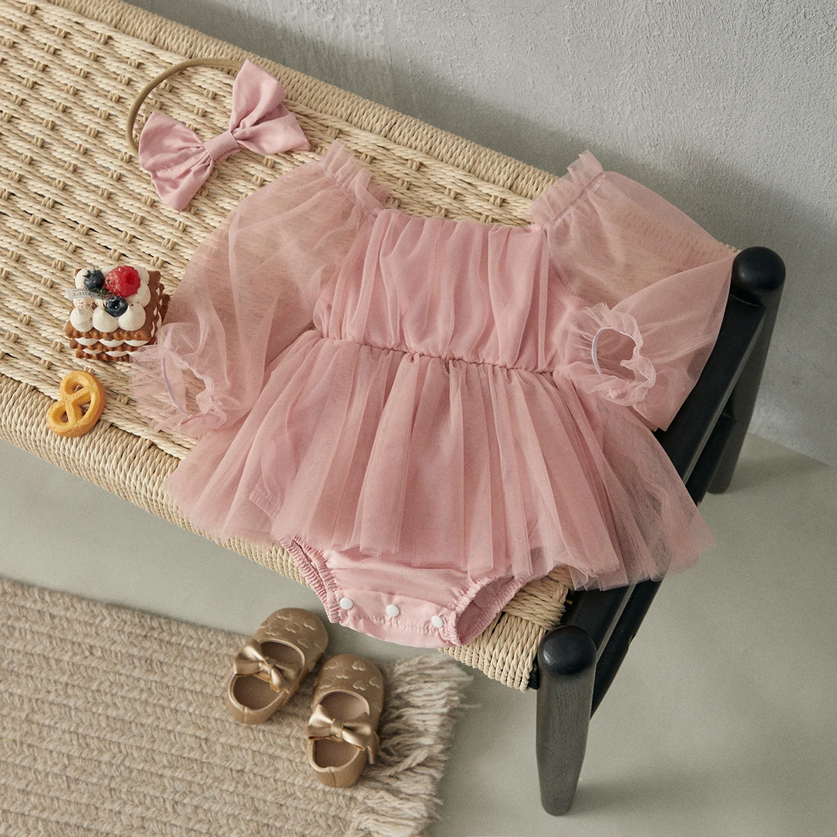 ESSECMBS Pagliaccetto Manica Lunga Neonata Tutina Invernale Bimba in Tulle Abito Elegante Neonata in Pizzo Bianco Vestito da Battesimo Bimba Abito da Cerimonia Matrimonio