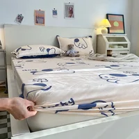 3 pcs Fitted Sheet Set with Pillowcase Child Bedding Set Fitted Bed Sheet and Pillowcase Single Queen Size Double Mattress Cover 6