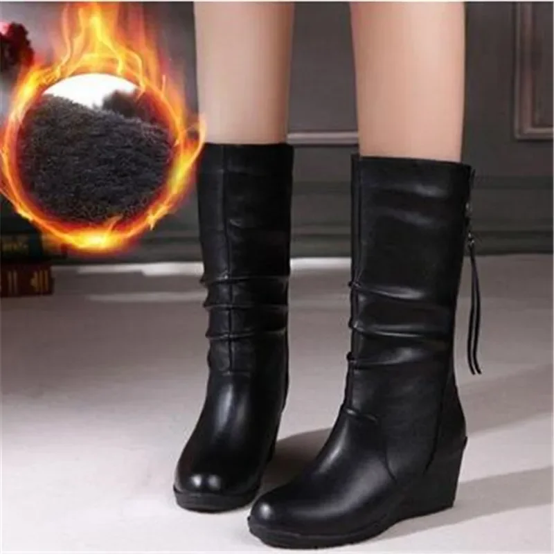 

2023 New Thick-soled Boots Women Spring Autumn Mid-tube Short Boot Women's Heeled Warm Shoes Leather Casual High Heels