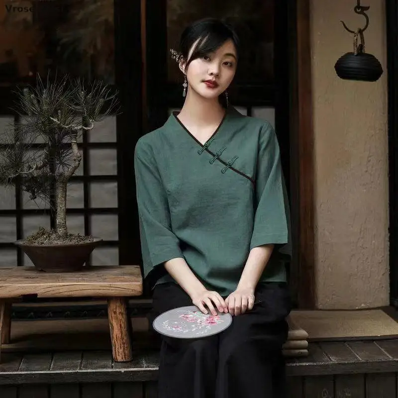 Chinese Traditional Coat Oriental Solid Color Cotton Linen Vintage Hanfu Tops Tea Art Oriental Tang Suit Retro Top