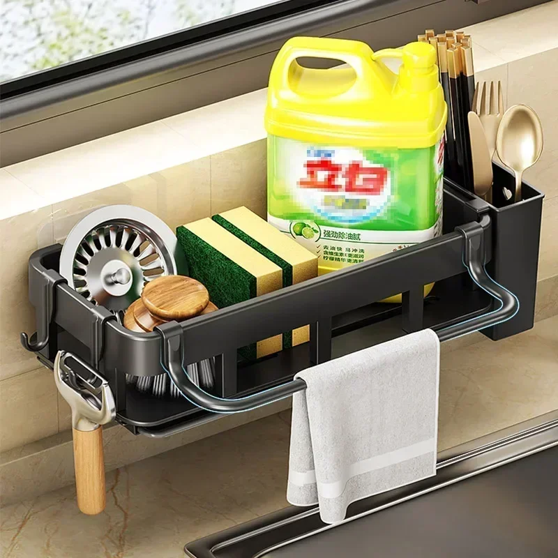 New Style With Tray Space Kitchen Storage Rack Sink Drain Rack Sponge Organizer Hanging Soap Drainer Shelf Shelves 4