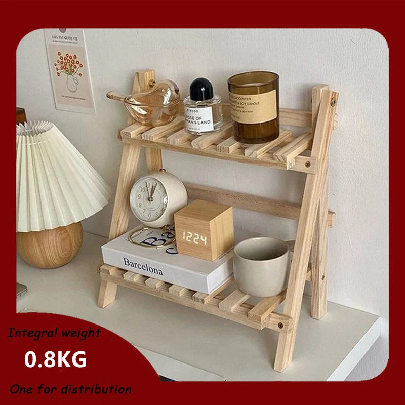 Ins Style Simple Wooden Desktop Storage Shelf Double Layer Storage Shelf Student Dormitory Desk Trapezoidal Elevated living room plant shelf outdoor plant shelf simple made of bamboo trapezoidal multilayer land against the wall bearing stability