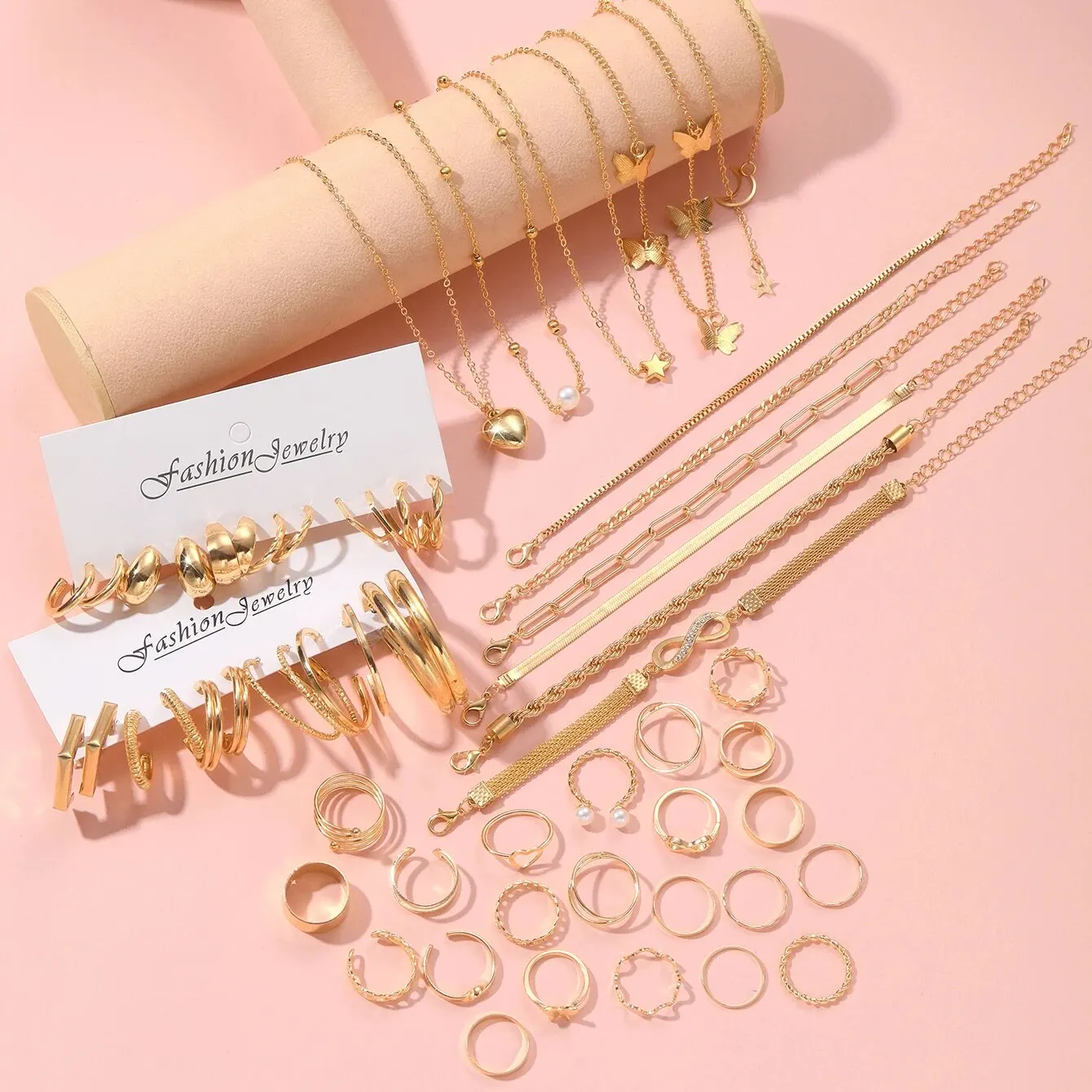 Jewelry Sets Jewelry Set 57 Pcs/Set Fashion Metal Wide Face Earrings Necklaces Bracelets Ankles Rings Combinations Women Gifts