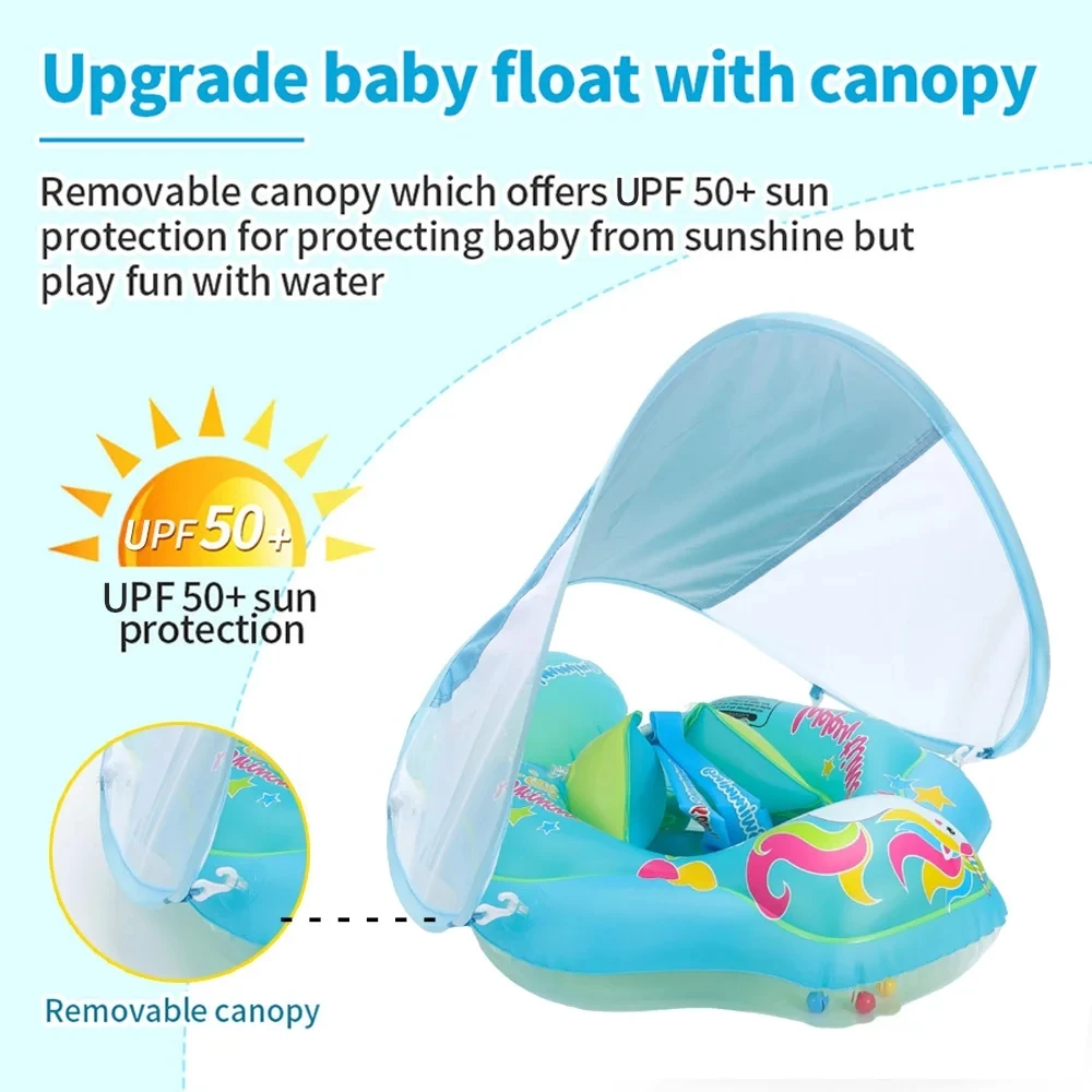 Infant Swimming Float Ring with Canopy Inflatable Kids Bathing Toy Summer Circle Floating Ring for Toddlers Baby Pool Accessory