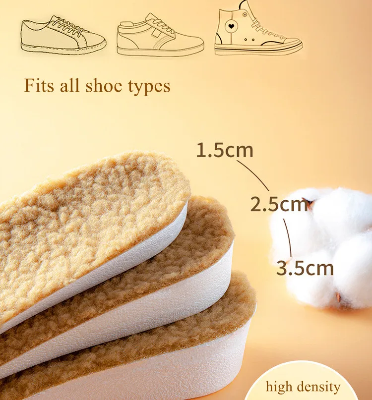 Winter Warm Height Increase Insoles Sports Shock Absorption Shoes Insole for Feet Men Women Fur Shoes Pads Growing Sole 1Pair