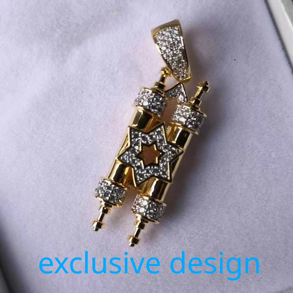 Rame E Argento 925 Torah Scroll Repliche Ciondolo Collana A Catena In Metallo, Ciondolo Bibbia Scroll Gioielli Con Zirconi Ebraici