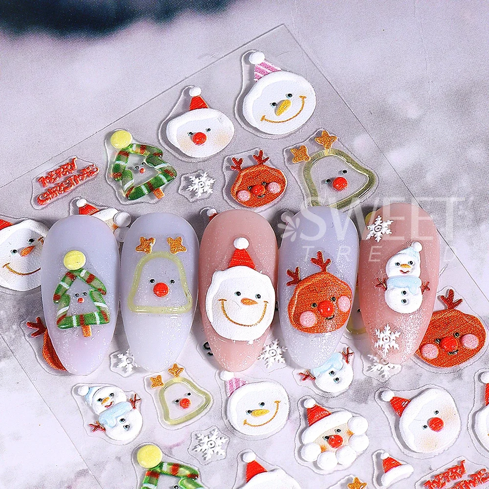 1/2pcs  5D Embossed Christmas Nail Stickers Shiny Gold Snowflakes Christmas Tree Bow Ball Nails Decals DIY Manicure Decorations