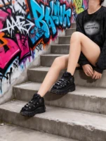 2025 New Brand Punk Style Women Shoes Lace-up heel height 6CM Platform Shoes Woman Rock Boots Metal Decor Woman Sneakers