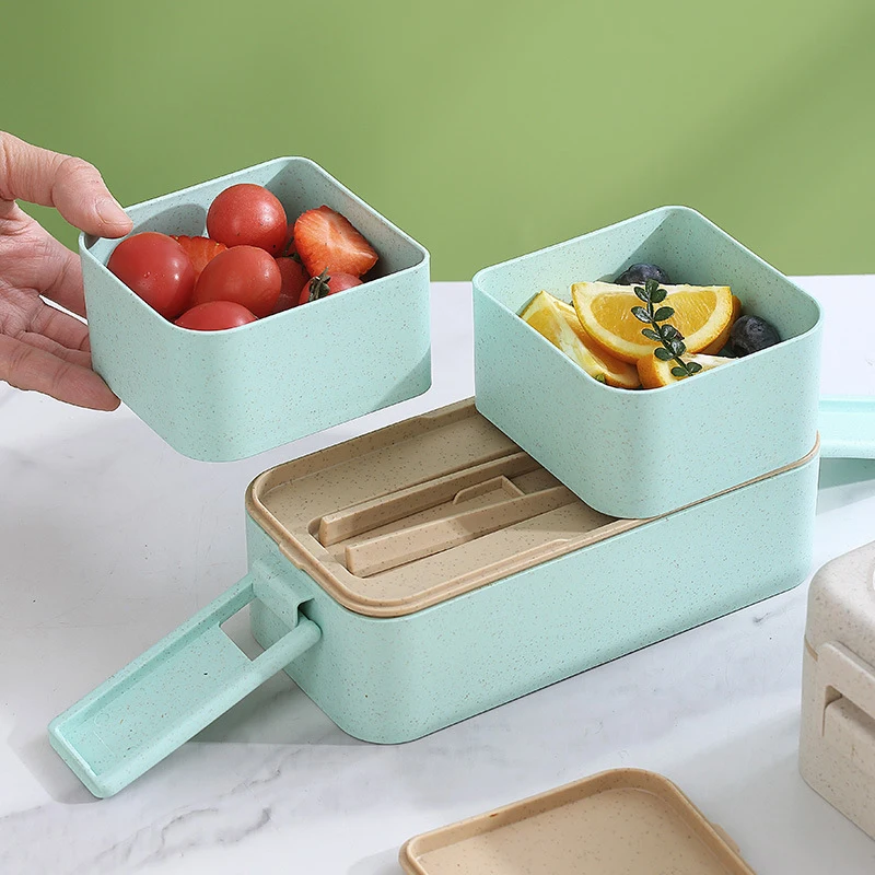 Double Layer Sealed Lunch Box With Handle, Sauce Container Student Bento Box