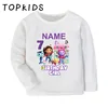 1 2 3 4 5 6 7 8 9 Years Birthday Girls T shirt Cute Gabbys Doll House Customize Name Kids T-shirts Baby Long Sleeve Clothes Gift 3
