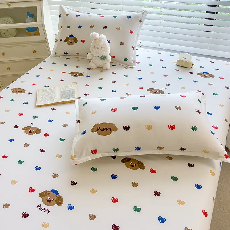1pc White Bottom Heart Love Patterned Fitted Sheet,Matte Bedsheet, Bedroom Printed Bedspread, Bedding (Excluding Pillowcase) 3