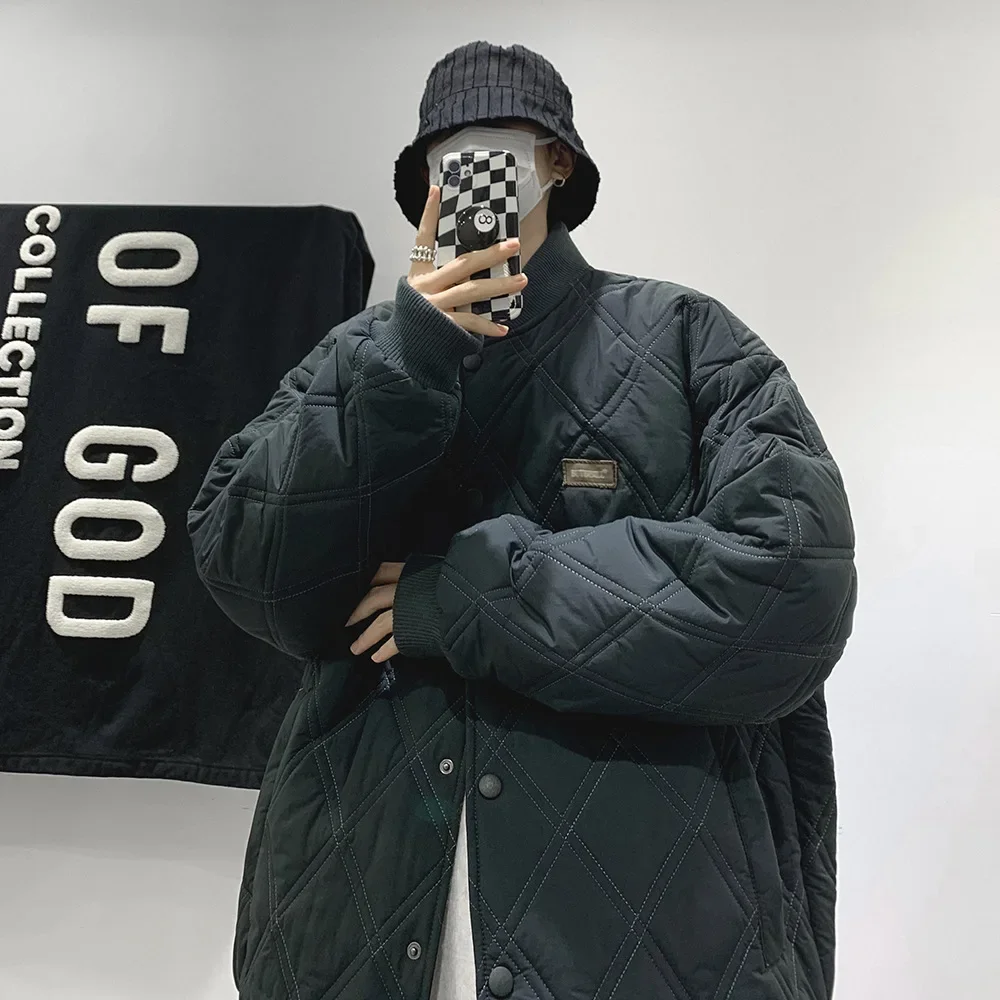 아가일 두꺼운 겨울 재킷 남성용 코튼 코트, 트렌디 루즈핏 미국 스타일, 빈티지 커플 작업복 코트