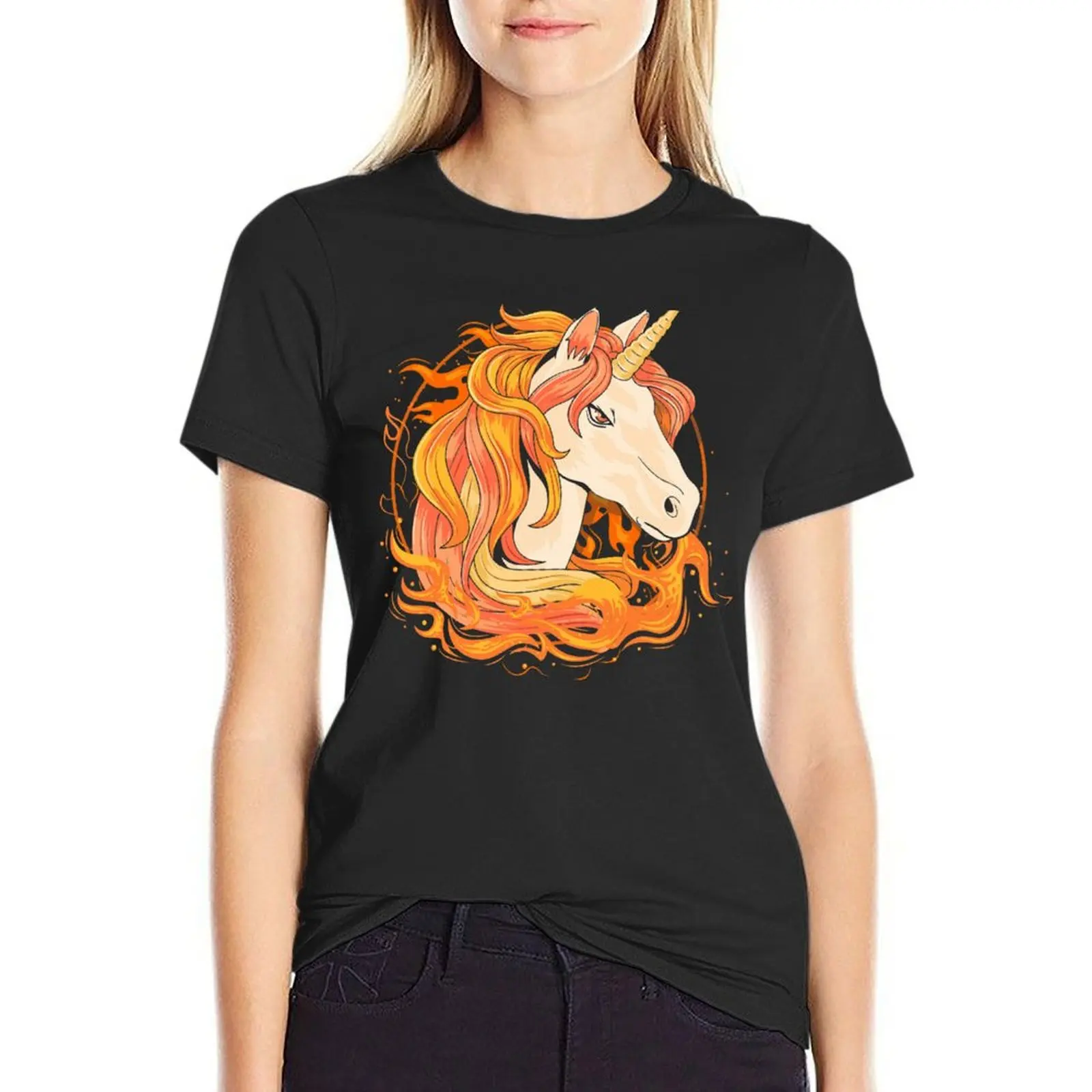 

Unicorn fire horn T-shirt kawaii clothes graphics t-shirts for Women cotton