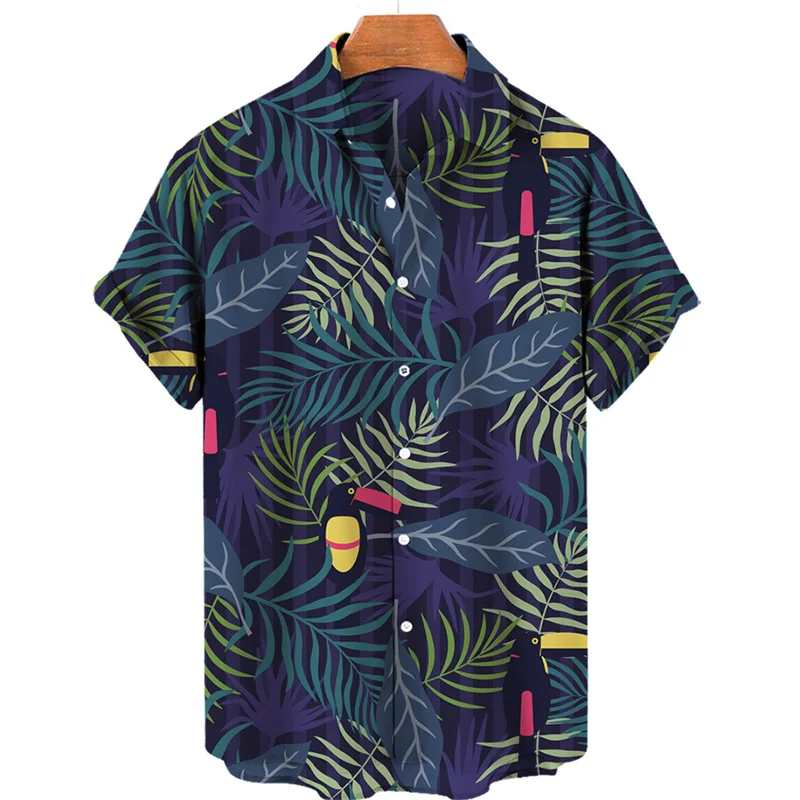 thumbnail image 1 of Camisa hawaiana con estampado 3D de flamencos de jungla tropical para hombre, blusa holgada de manga corta de verano estilo urbano de estilo Harajuku con solapa y botones, 1 of 5