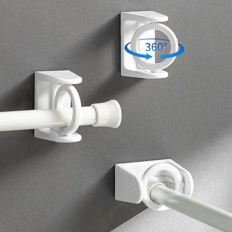 Towel Rod Bracket 360&deg; Rotatable Retractable Pole Fixator for Non-drilling Strong Adhesive Hooks Shower Curtain Rod