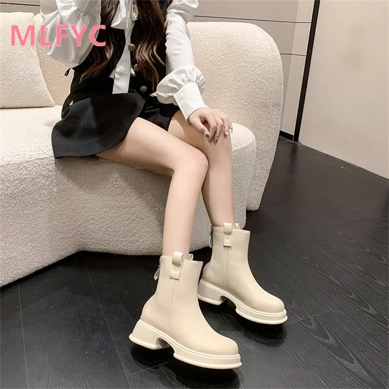 

2023 Autumn/Winter New Fashion British Style Thick Sole Fashion Boots Round Head Slim Short Boots Back Zipper Chelsea Boots