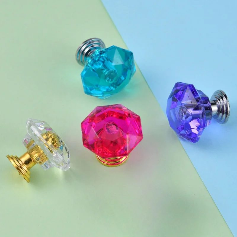2Pcs Colourful Diamond Shape Design Plastic Crystal Knobs Cupboard Drawer Pull Kitchen Cabinet Door Wardrobe Handles Hardware
