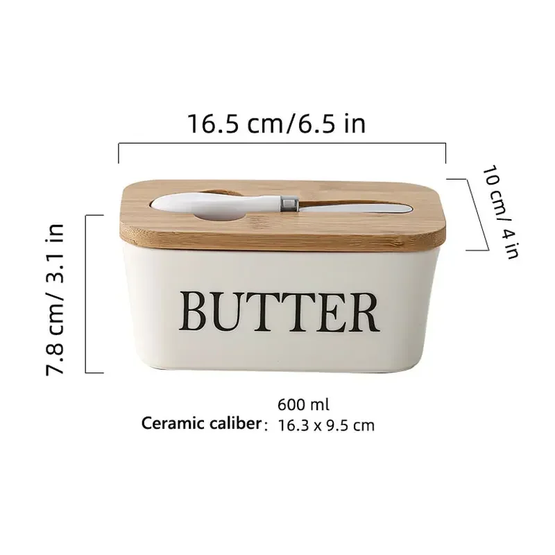 Nordic Butter Sealing Box Ceramic Butter Plate Cheese Storage Tray Dish Container Box Dish with Wood Lid and Knife