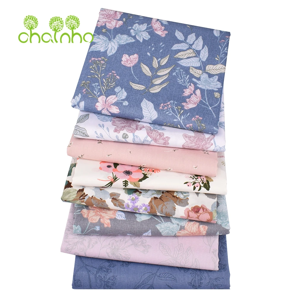 Chainho,Printed Twill Weave Cotton Fabric,DIY Sewing Quilting Material,Patchwork Cloth,Floral Series,2 Specification,15C209